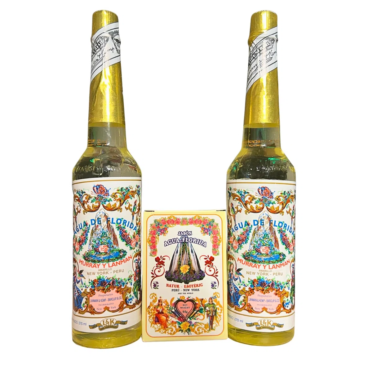 Pack 2 Agua Florida (270ml) + 1 Jabón de Agua Florida (95g) | Auténtica Agua Florida Original de Murray & Lanman para Limpieza Energética, Purificación y Revitalización.