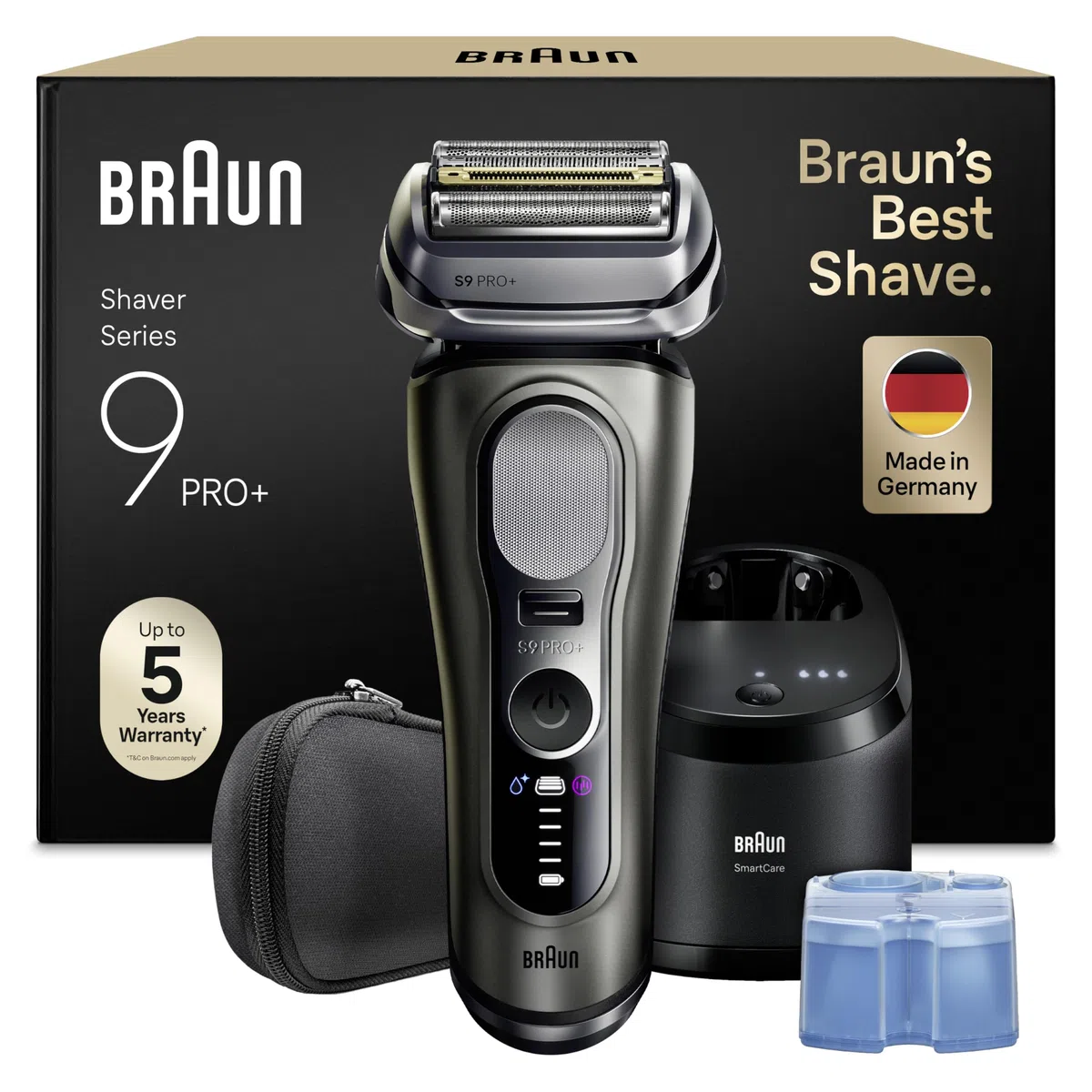 Braun Series 9 Pro+ Afeitadora Eléctrica Hombre, 9665CCE, Grafito - Máquina de Afeitar Barba con Tecnología 5+1, Resistente al Agua, Recargable, 60 Min de Uso, Estuche de Viaje, Centro de Limpieza