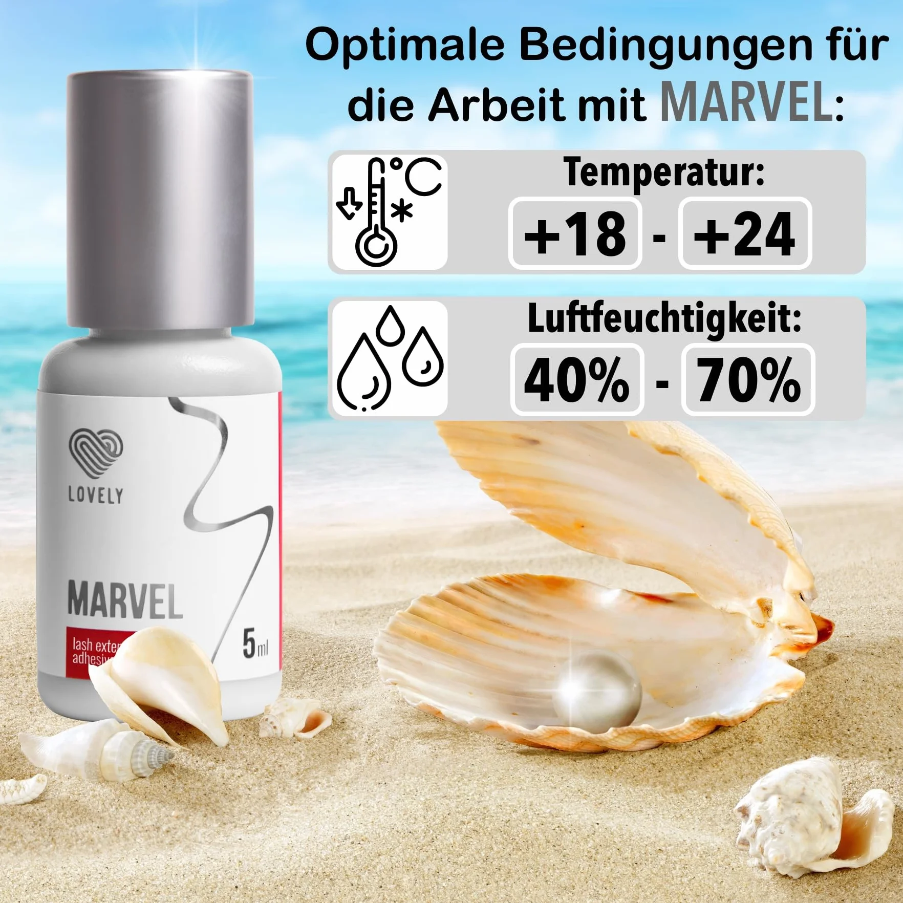 pegamento para pestañas LOVELY MARVEL (5ml, color: NEGRO) pegamento rápido, 8 semanas de adhesión, bajo desarrollo de vapor, muy duradero, para extensiones de pestañas profesionales
