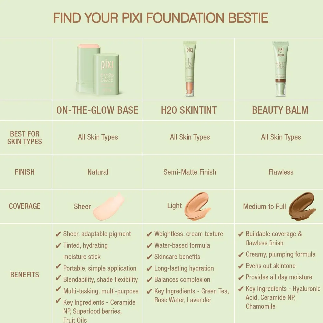 Pixi Beauty On-the-Glow Base | Base de Maquillaje Hidratante con Color | En el Color "Beige": Tono Medio, Neutro | 0.6 oz/19g