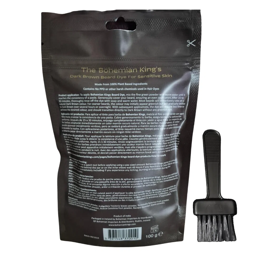 Tinte para Barba de The Bohemian King's para Hombres – Marrón Oscuro | Orgánico, Libre de PPD, Libre de Amoniaco | Coloración Suave para Barba para Piel Sensible | Fórmula Natural a Base de Plantas
