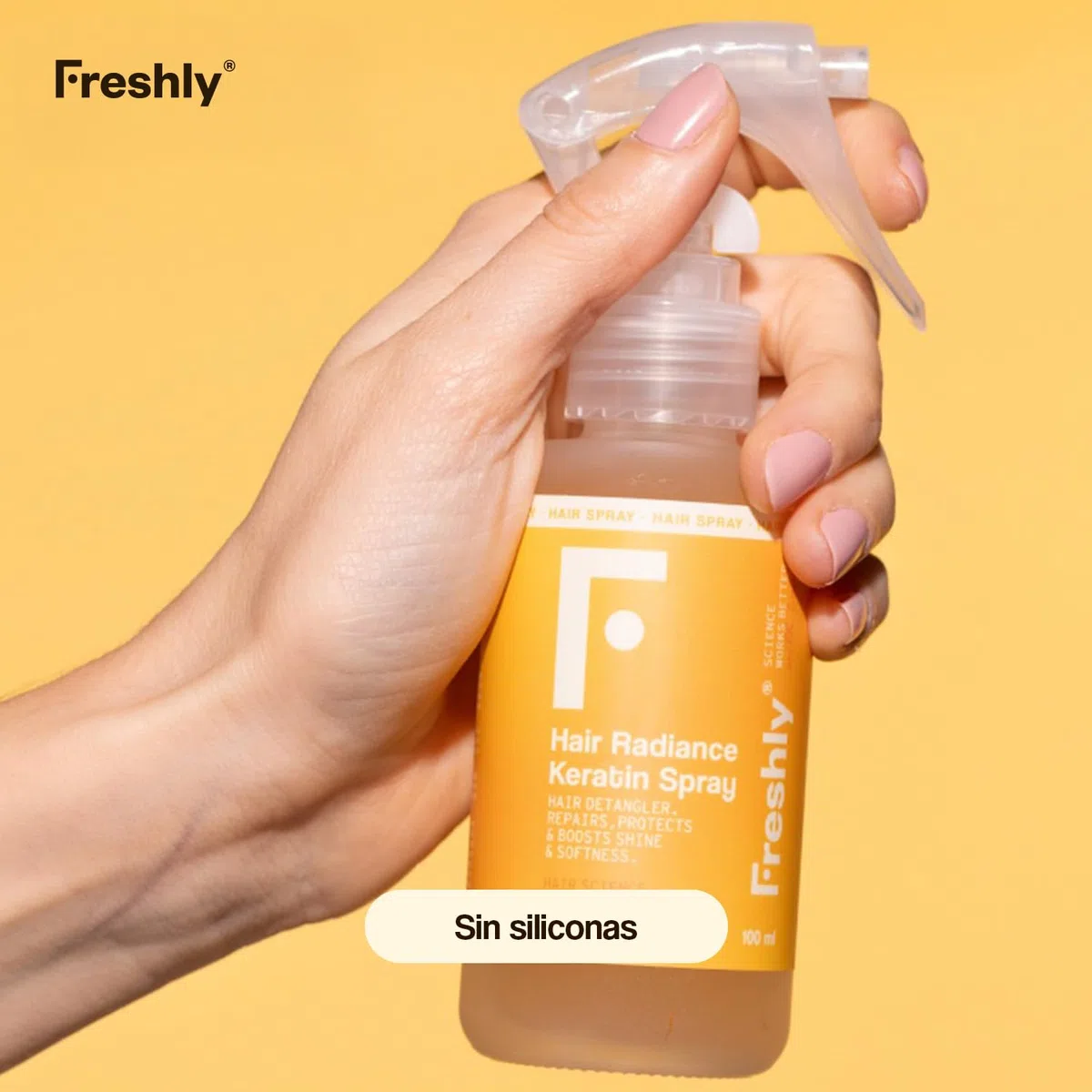 Freshly - Protector Térmico Pelo – con Keratina Vegetal Sin Siliconas – Spray Desenredante para Todo Tipo de Cabellos – Brillo e Hidratación Capilar - Fórmula Natural 99,4% – 200ml