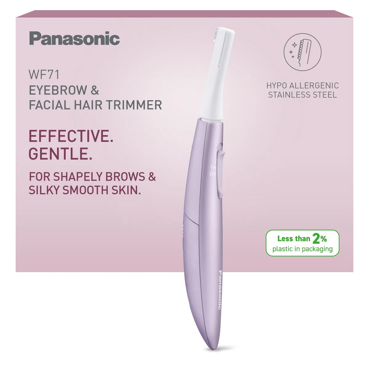 Panasonic ES-WF71-V503 Recortador de Cejas y Vello Facial Mujer, Perfilador De Cejas, Cabezal Flexible, Acero Inoxidable Hipoalergénico, Funciona con Pilas AAA, Lila