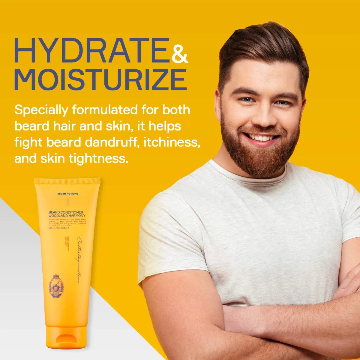 Acondicionador para Barba de Seven Potions - Evita la Picazón y la Caspa - Natural, Vegano, Libre de Crueldad (Woodland Harmony, 250ml)