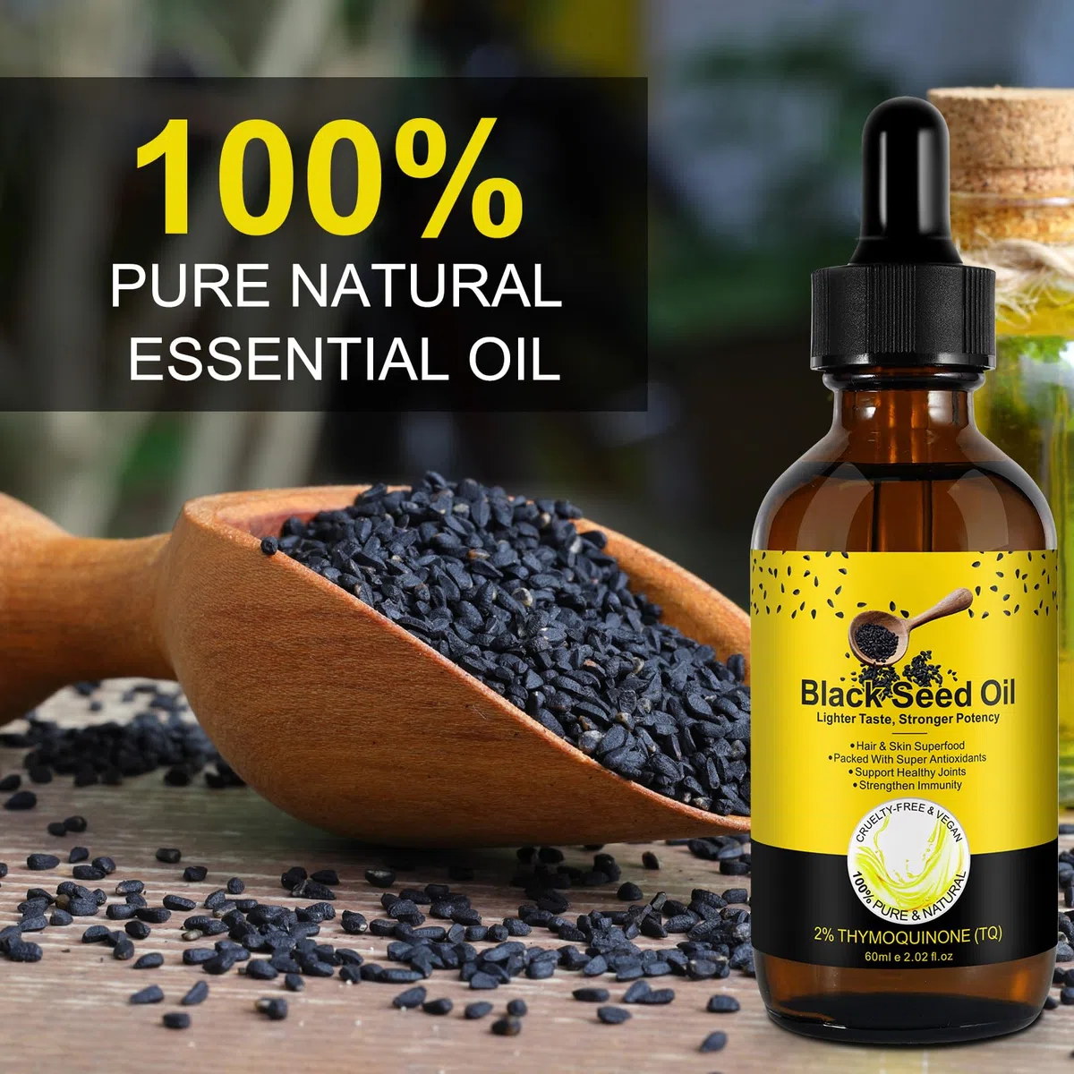 Aceite de semilla negra,100% puro,natural y premium prensado en frío,Lo mejor para el crecimiento del cabello,el cuidado de la piel y la protección de las articulaciones: aceite semilla negra orgánico
