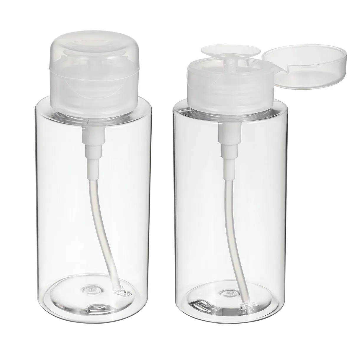 Operitacx 2 Dispensadores con Bomba 300 ml, Botellas Vacías Transparentes para Quitaesmalte, Desmaquillante, Alcohol, Loción y Cosméticos, Envases Recargables para Algodón y Manicura