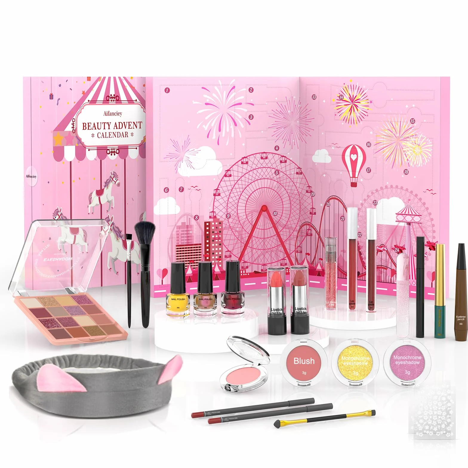 Aifanciey Calendario Adviento 2025, Makeup Set de Maquillaje Calendario de Adviento con 24 de Cosméticos, Regalo ideal para de Nochebuena, Navidad, Festival