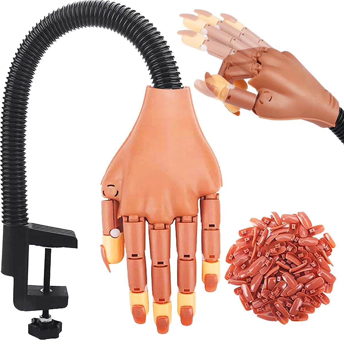 Mano de práctica para uñas acrílicas con 100 puntas de uñas flexibles, mano de práctica para principiantes en casa con uñas postizas, diseños y ejercicios de extensión de uñas para mostrar tu