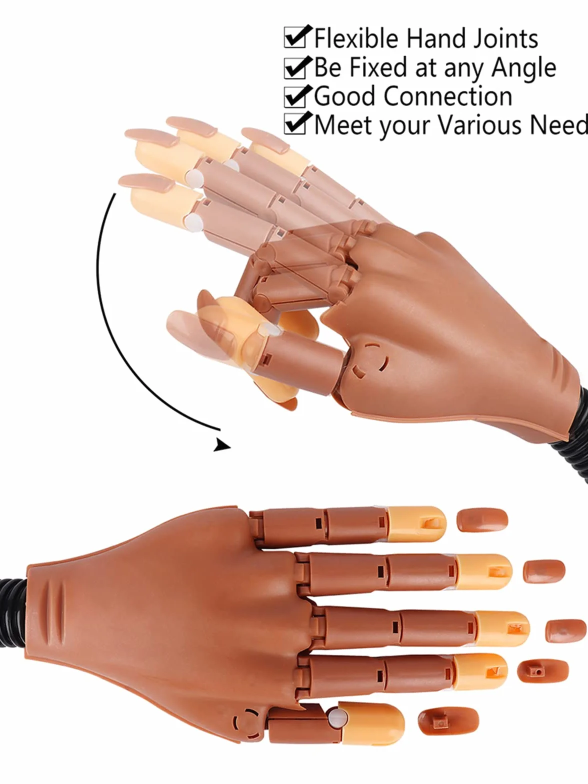 Deciniee Mano para Practicar Uñas, Mano de Practicas de Uñas y 300 Piezas de Uñas Acrilicas,Practicas Uñas Postizas Dedo de Practica Falsas Mano para Uñas Manicural, Decoración de Diamantes Imitación