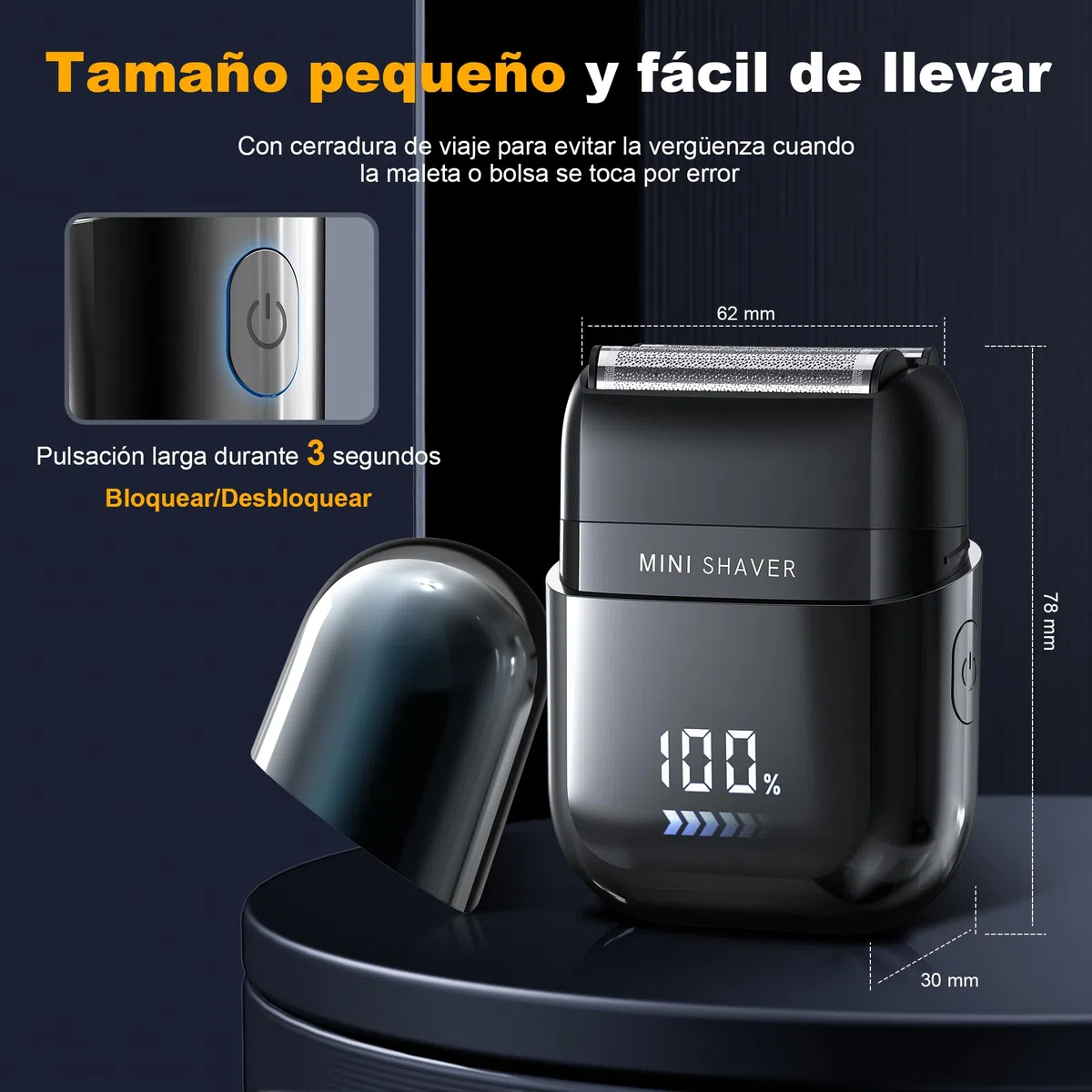 Mini Afeitadora Electrica para Hombres con Pantalla LED, Impermeable IPX7, Portátil Silenciosa y Lavable
