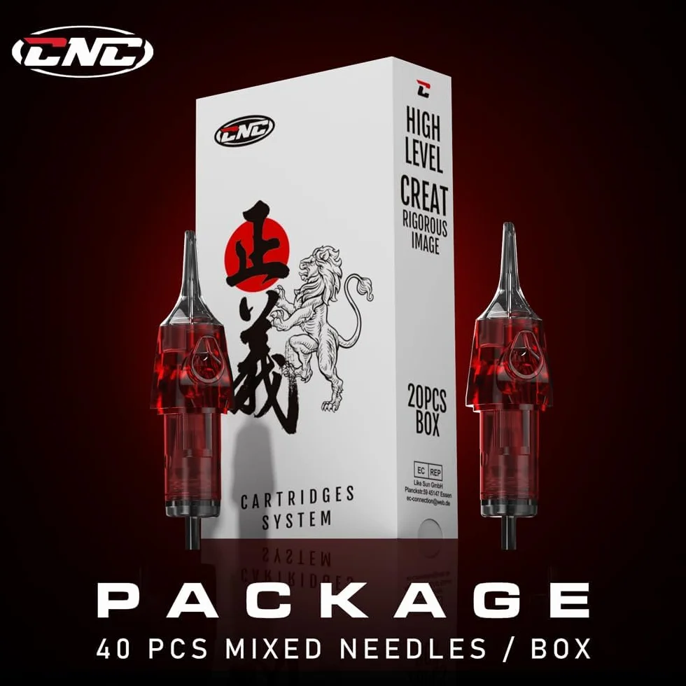 CNC Cartuchos de Tatuaje Aguja para Tatuar #10 Modelo Mezclado RL (7RM 9RM 11RM 15RM) Tattoo Cartridge Needles Bugpin 0.3mm Estándar Desechable con Membrana Curved/Round Magnum EN04X-40KIT-LL