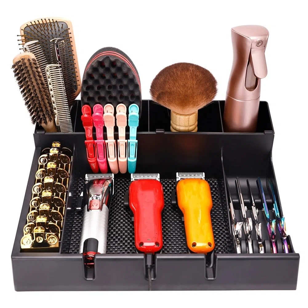Bandeja para Cortapelos, Soporte para Recortadora de Pelo, Estuche Multifuncional para Maquinillas de Afeitar, Peines y Pinzas para Peluquería.