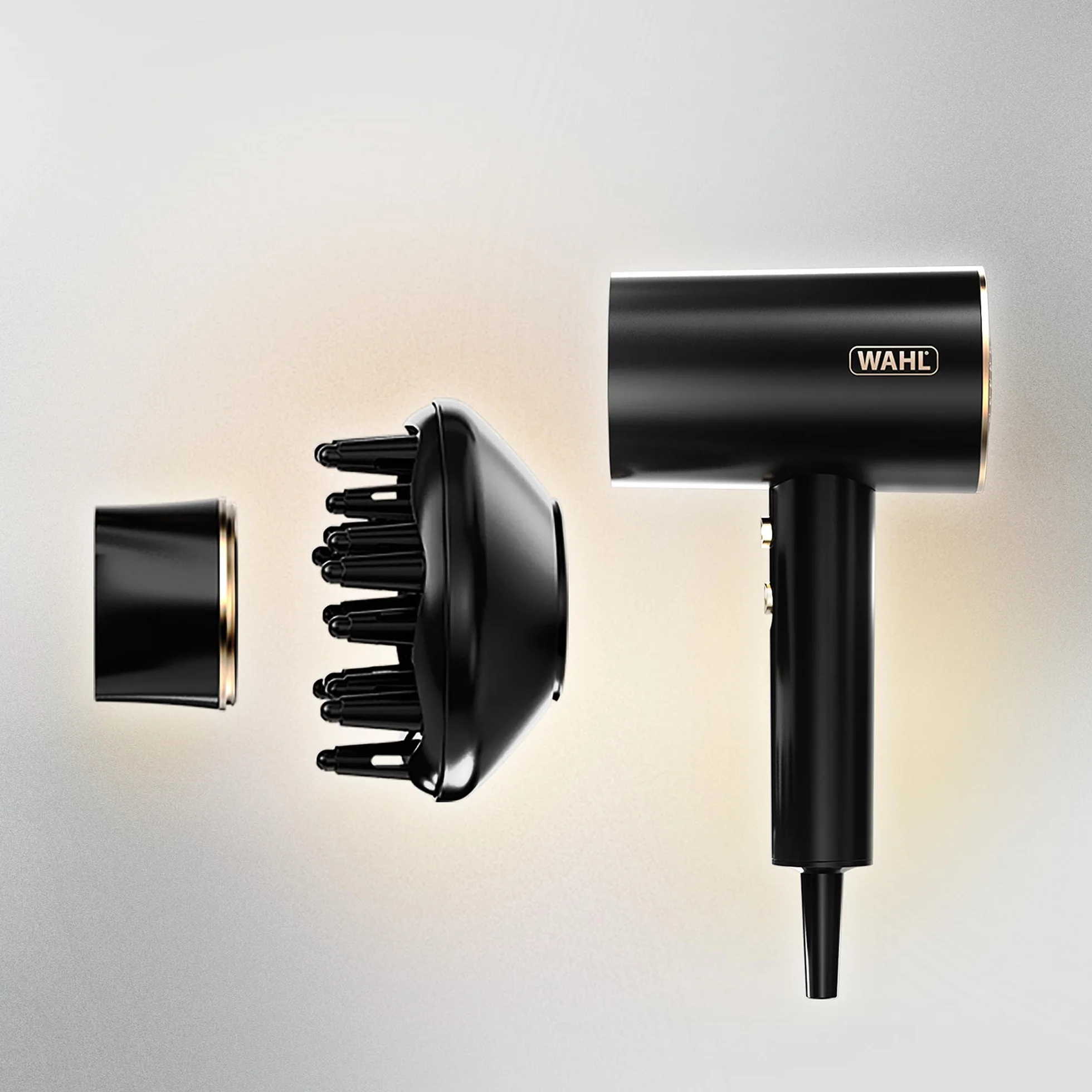 WAHL Ionic Flow Hairdryer, Secado profesional, sin encrespamiento, potente, ligero, aire frío, concentración de calor, difusor, velocidad rápida, peinado, compacto, viaje