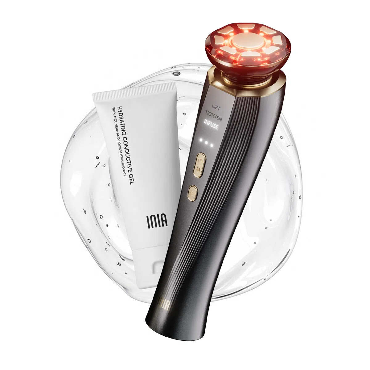 INIA Aparato profesional de masaje facial antienvejecimiento 3 en 1 con microcorriente y luz roja. Aparato reafirmante y lifting para rostro y cuello. Reduce la hinchazón y las arrugas. Reafirma