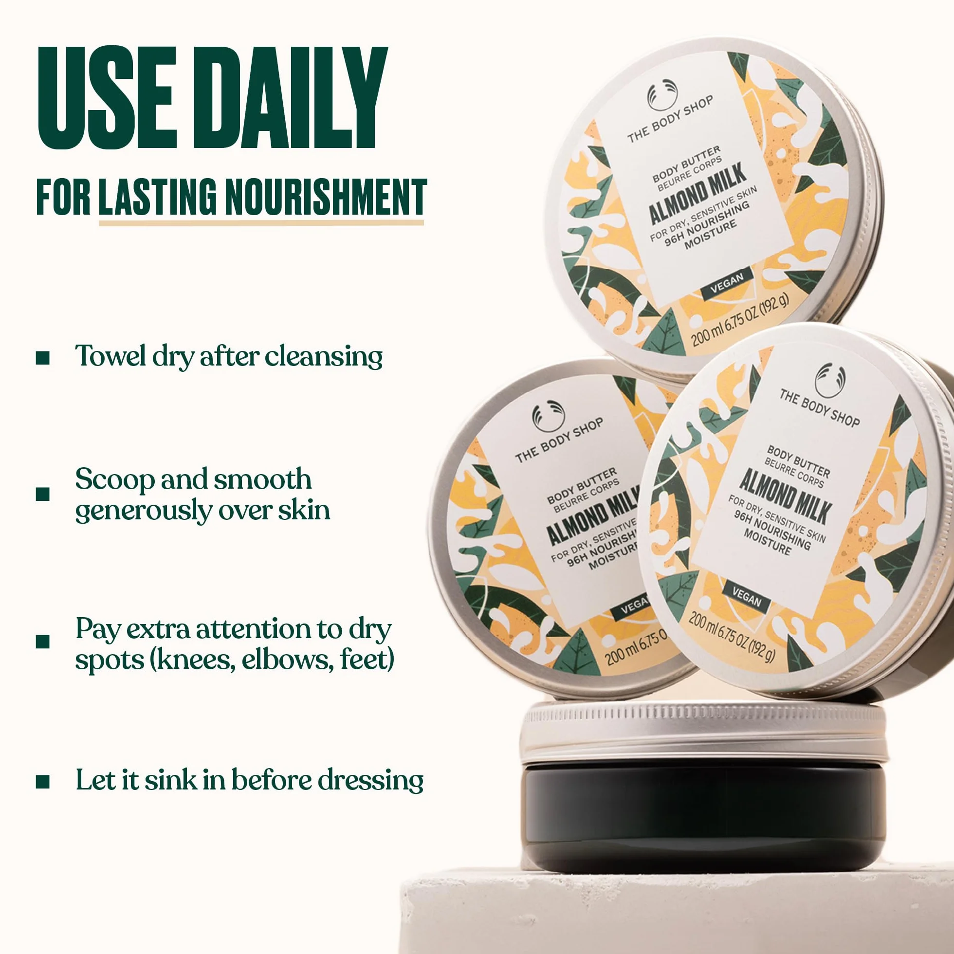 The Body Shop ALMOND MILK Body Butter Leche de almendras para pieles secas y sensibles96H Hidratante Karité Aceite Sésamo Cosmética Vegana Envase 200 ml