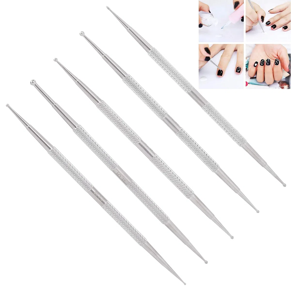 5 uds, 2 vías, herramienta de bolígrafo de puntos, doble cabeza, bolígrafo de punteado para decoración de uñas, bolígrafo de pintura de uñas de acero inoxidable, bolígrafo de decoración DIY