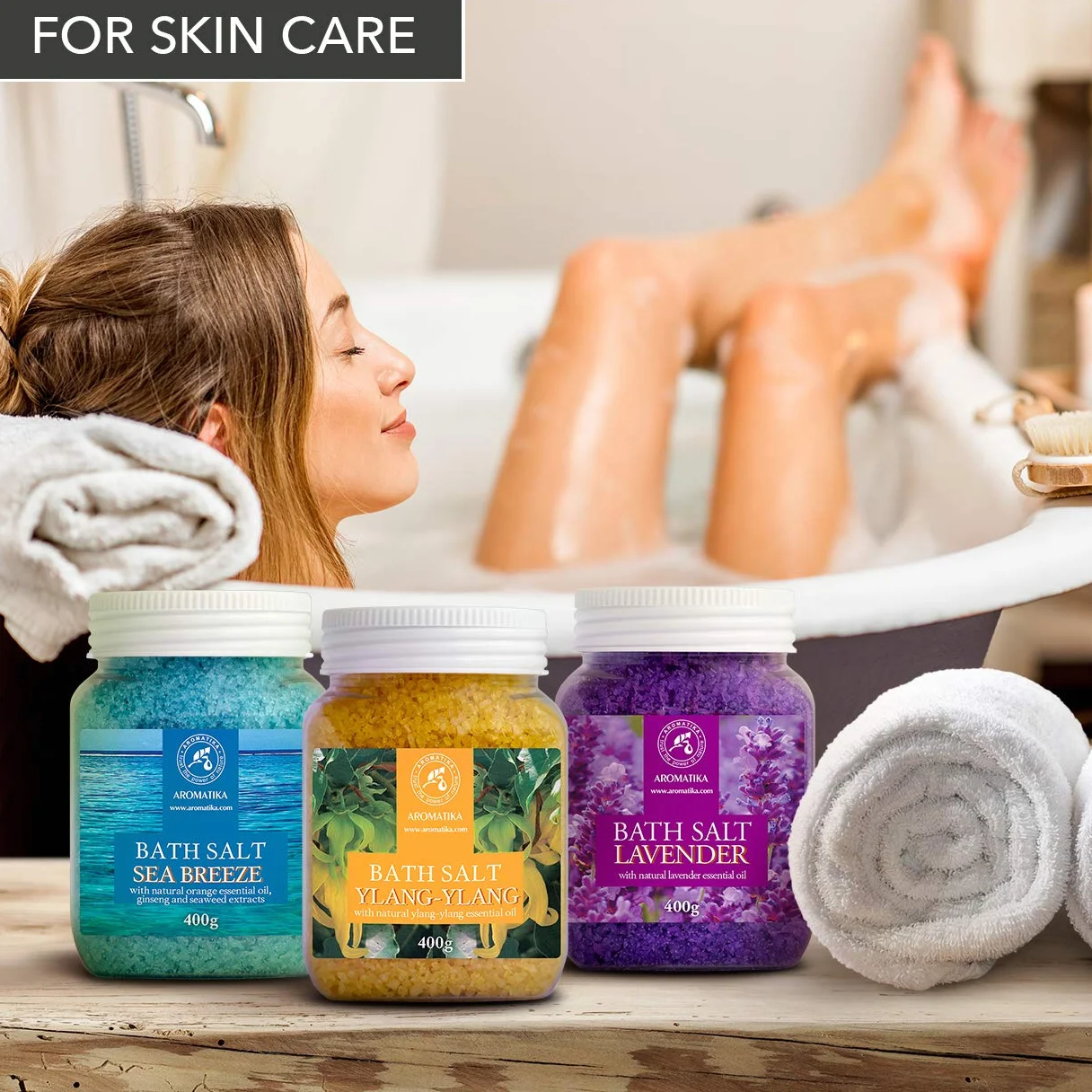 Set Sales de Baño 3x400g con Aceite 100% Natural Lavender - Ylang-Ylang - Sea Breeze - Mejor para Buen Sueño - Alivio del Estrés - Baño - Cuidado Corporal - Bienestar - Belleza - Relajación - Spa