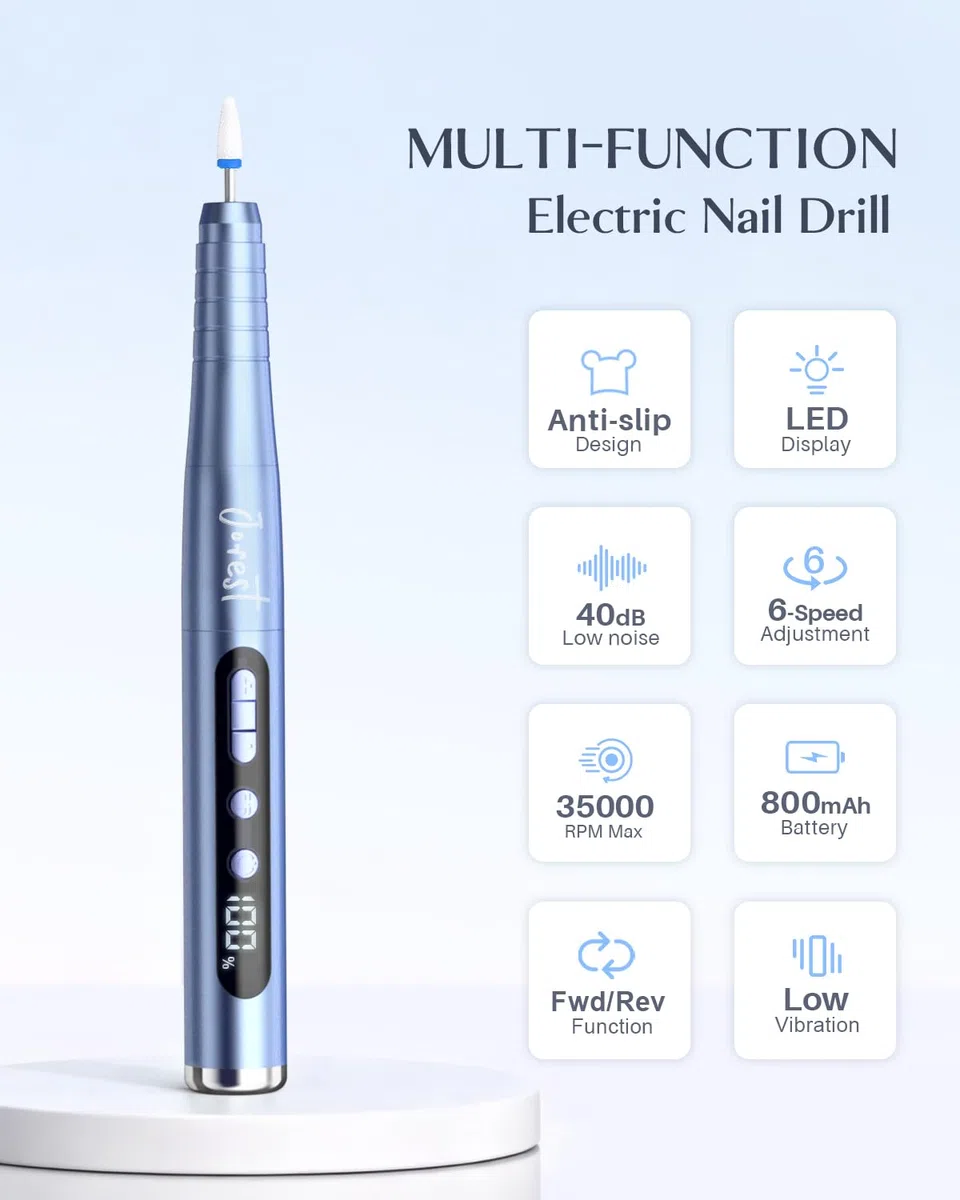 JOREST Torno para Uñas Profesional, 13 en 1 Lima Electrica Uñas, 35000RPM, 6 Velocidades Ajustables, Set Manicura, Pedicura Para Pies, Pulidor, Broca Unhas Gel, Quita Cuticulas, Manicurist, Blue