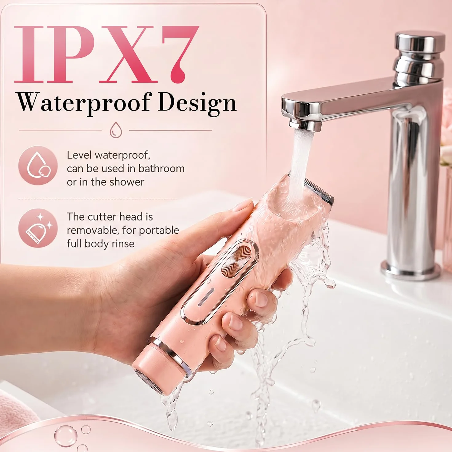 JTF Depiladora Eléctrica para Mujer 4 en 1, Afeitadora de Doble Cabeza IPX7 Impermeable para Bikini, Axilas, Facial, Nariz y Cejas – Afeitadora Mujer Zona Intima Uso Húmedo y Seco (Rosa)