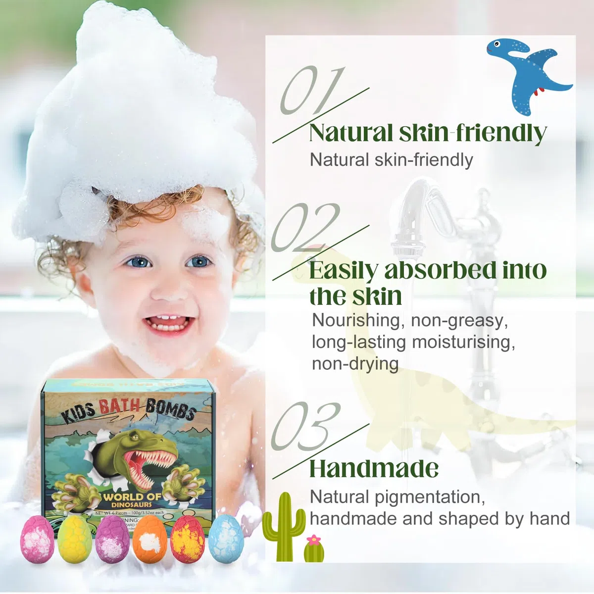 Volumoon 6 Piezas Bombas de Baño con Juguete Sorpresa Dinosaurio, Set de Regalo de Bolas de Baño, Efervescentes de Bombas Baño, Sales de Baño Spa Baño de Burbujas, Regalo de Cumpleaños Niños y Niñas