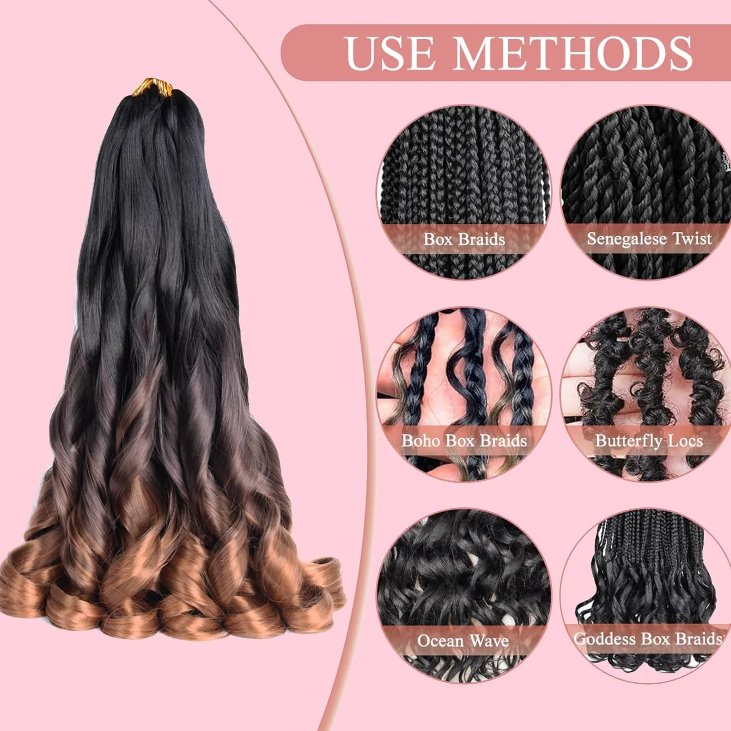 French Curl Braiding Hair 24 Inch 8 Packs Pre Stretched Loose Wave Bouncy Braiding Hair Spanish Curly Ends Synthetic Hair Extensions for Braiding（1B/33/30）