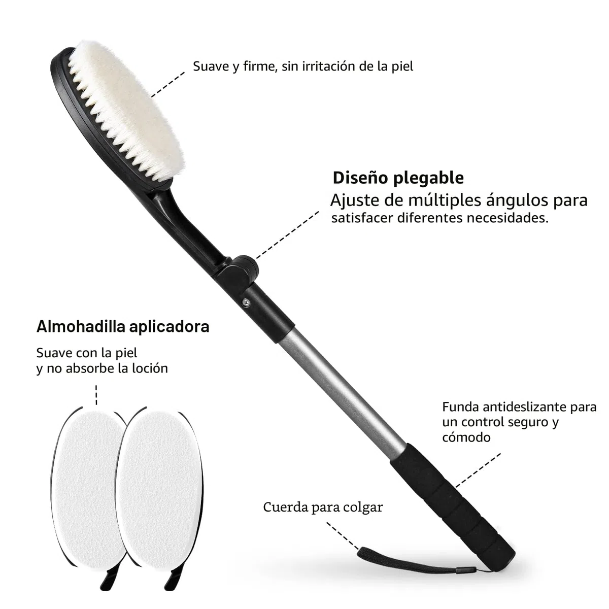 EASACE Juego de 3 cepillos de espalda con almohadillas aplicadoras, aplicador de loción corporal, cepillo de baño con mango largo, cepillo para el cuerpo, cepillo de ducha, cepillo seco, ayuda para