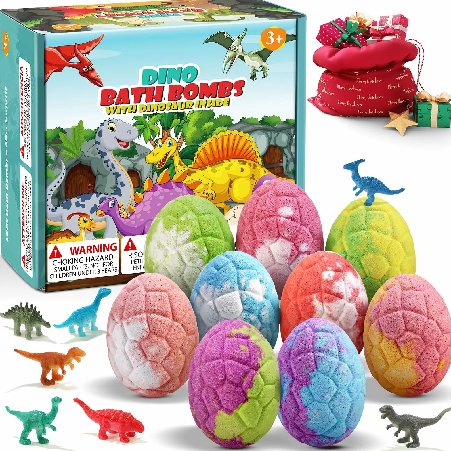 Qivatex Bombas de baño para niños con juguetes de dinosaurio en el interior, paquete de 9 bombas de baño de dinosaurio orgánico, juego de regalo de baño de burbujas