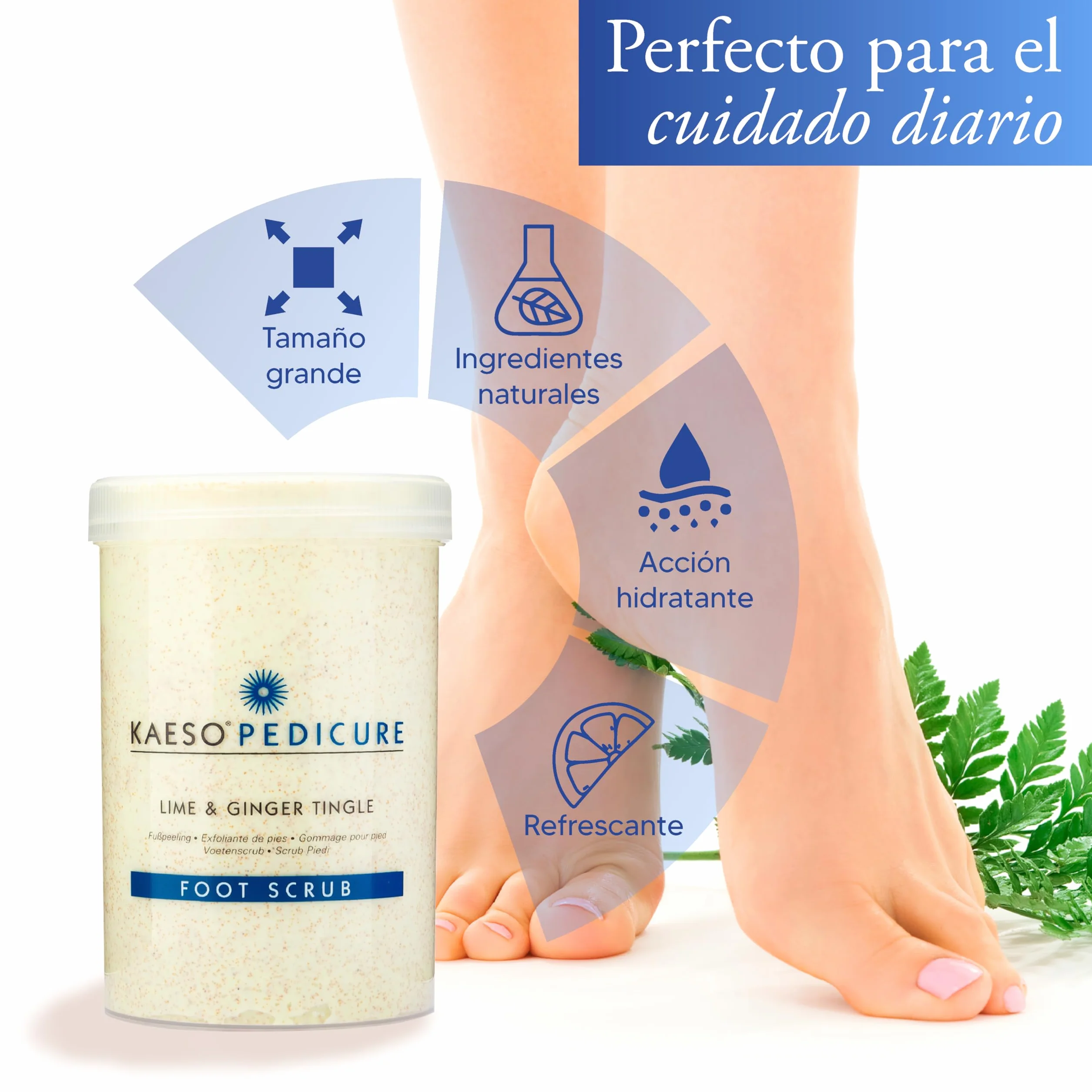 KAESO Exfoliante para Pies Lima y Jengibre 1200ml – Elimina Durezas y Células Muertas – Con Menta Refrescante, Hidratación y Regeneración Celular – Pies Más Suaves, Renovados y Listos para Pedicura