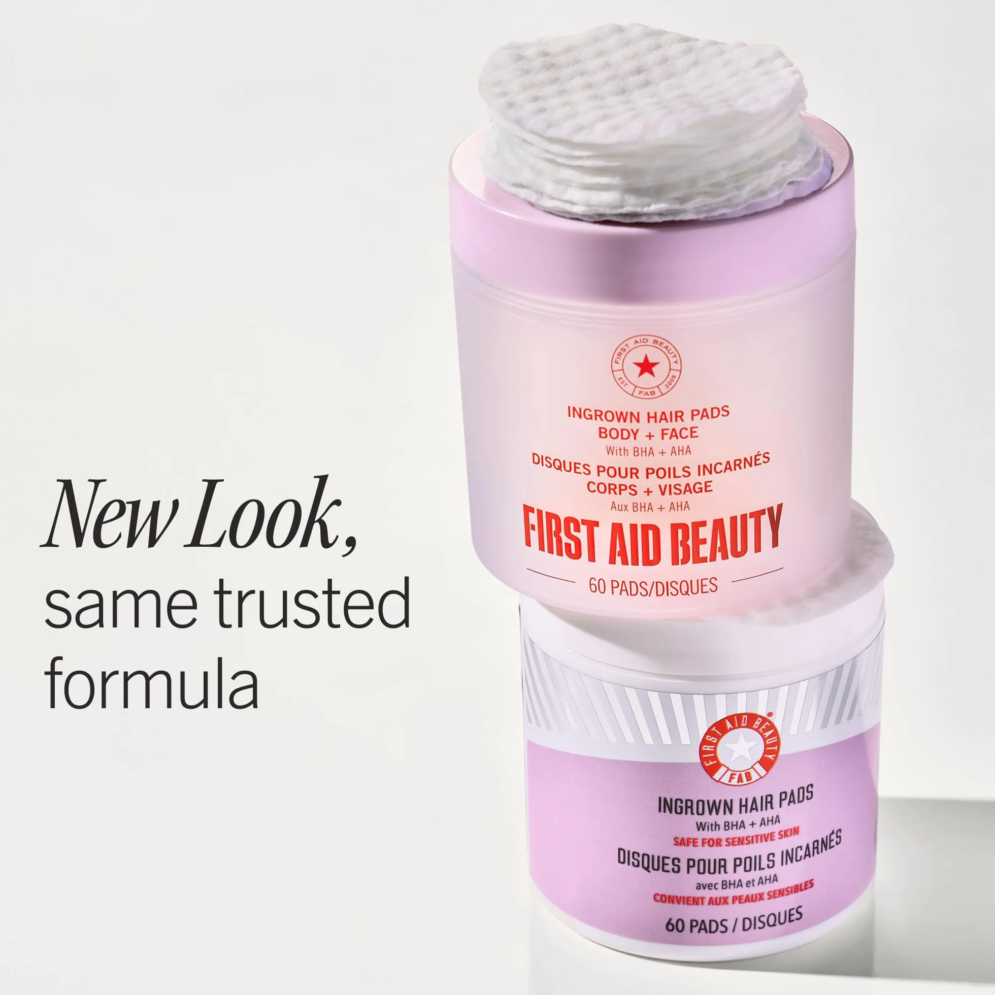 First Aid Beauty - Almohadillas de piel con BHA y AHA para el tratamiento diario, alivia las quemaduras de afeitar, previene el vello encarnado y alivia la irritación, 60 almohadillas