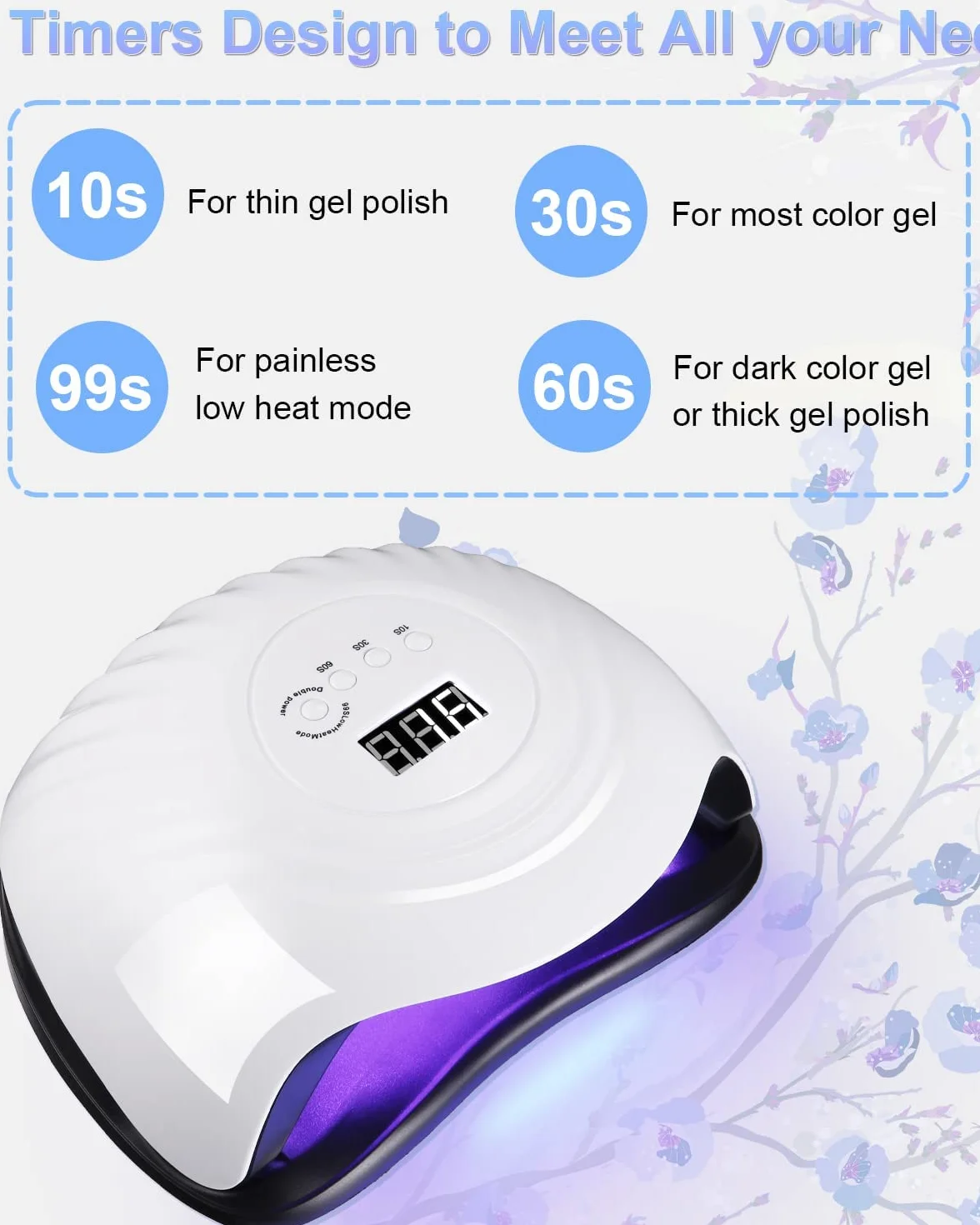 Lámpara UV de secado rápido (168 W, lámpara de uñas profesional, secado rápido, 4 temporizadores de 10/30/60s/99,36 LEDs, gran pantalla LCD extraíble (Classic-White)