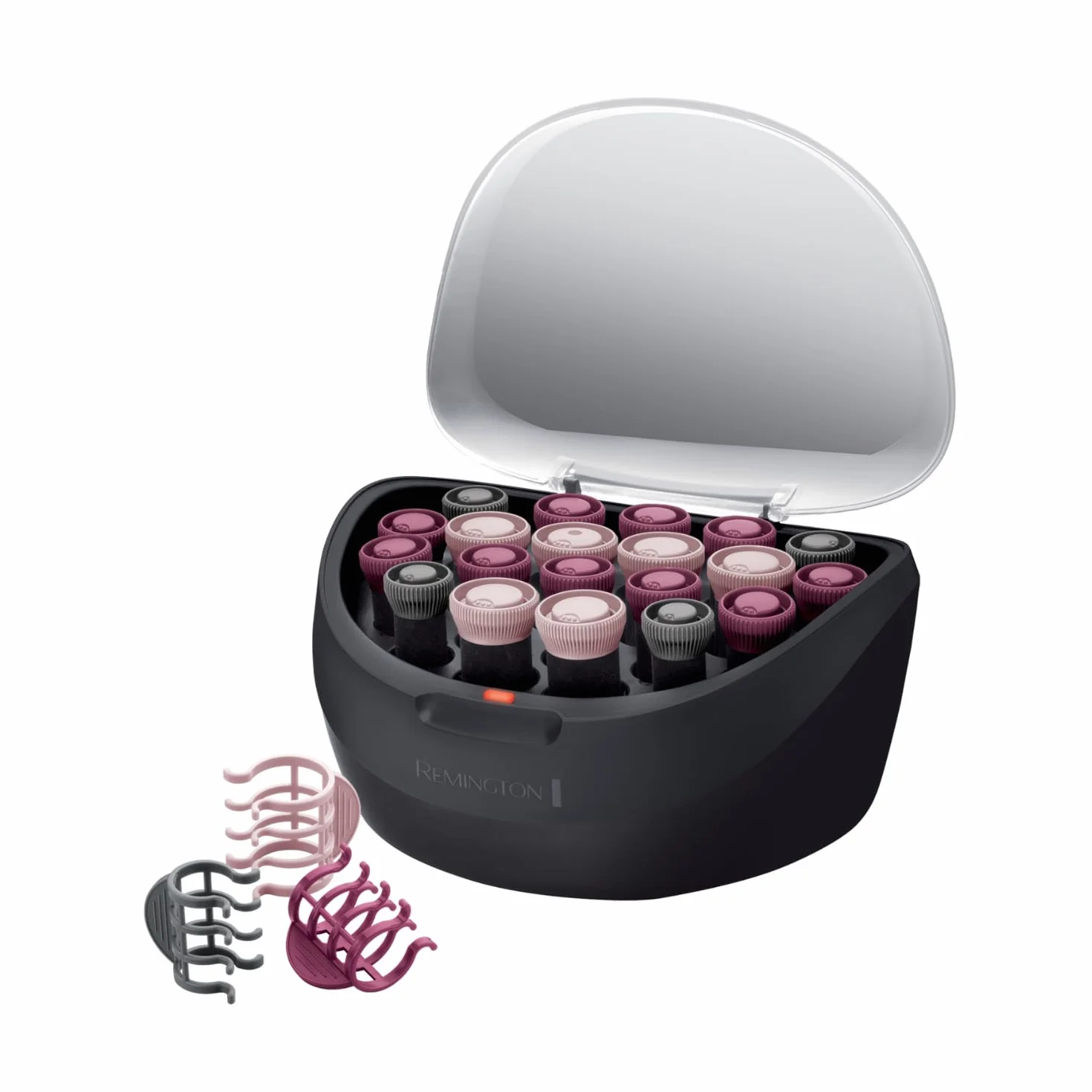 Remington Set de Rulos Ionic Rollers, Rulos Calientes, Iones para Cabello Sin Encrespamiento, 20 Rulos para el Pelo: 4 de 20 mm, 10 de 23 mm y 6 de 27 mm, 20 Pinzas, Indicador Encendido, H5600