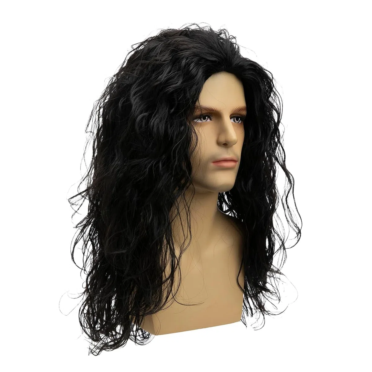 Hombre Largo Rizado Ondulado Negro Peluca Sintética Natural Fiesta Halloween Cosplay Peluca