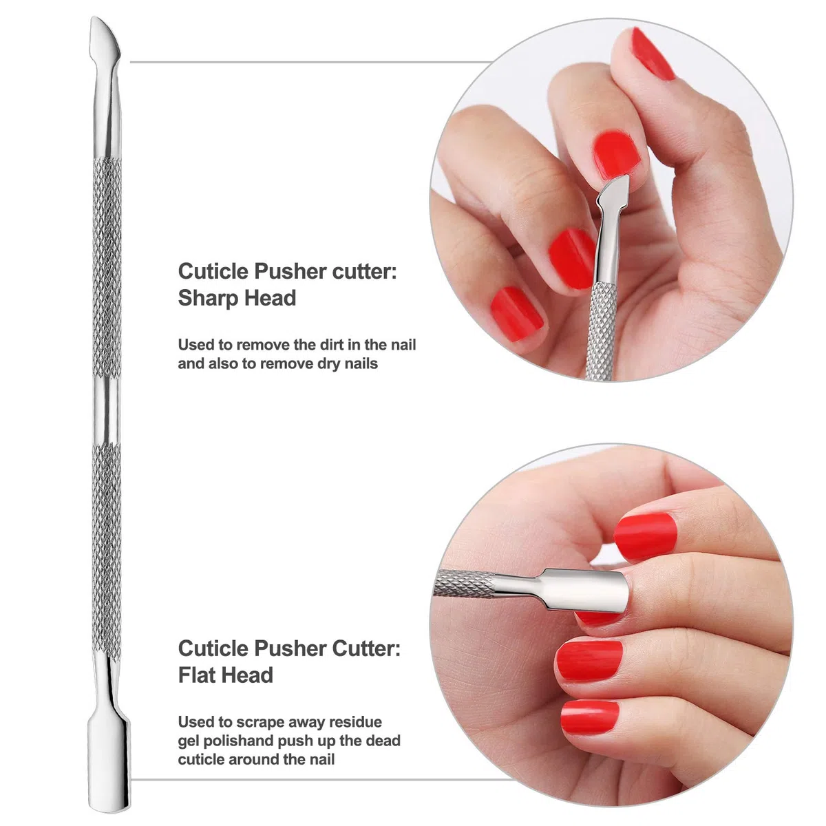 YINYIN - Cortacutículas con empujador de cutículas y cortador de cutículas, cortador profesional de acero inoxidable, herramientas de manicura de pedicura para uñas de manos y pies (plateado)