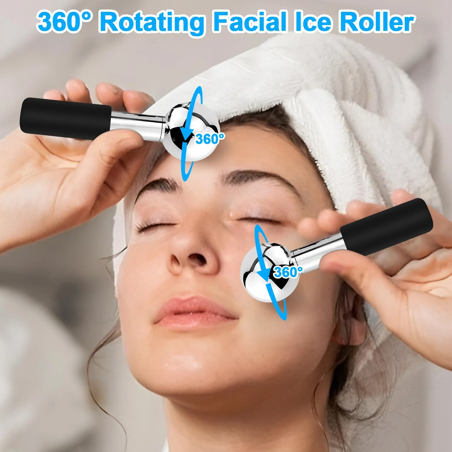 CGBE 2 Piezas Globos de Hielo Facial, Masaje de Hielo Bola para Cara Ojos Cuello, Rodillo de Hielo de Acero Inoxidable, Reduce Las Ojeras y La Hinchazón, Mejora la Circulación Sanguínea