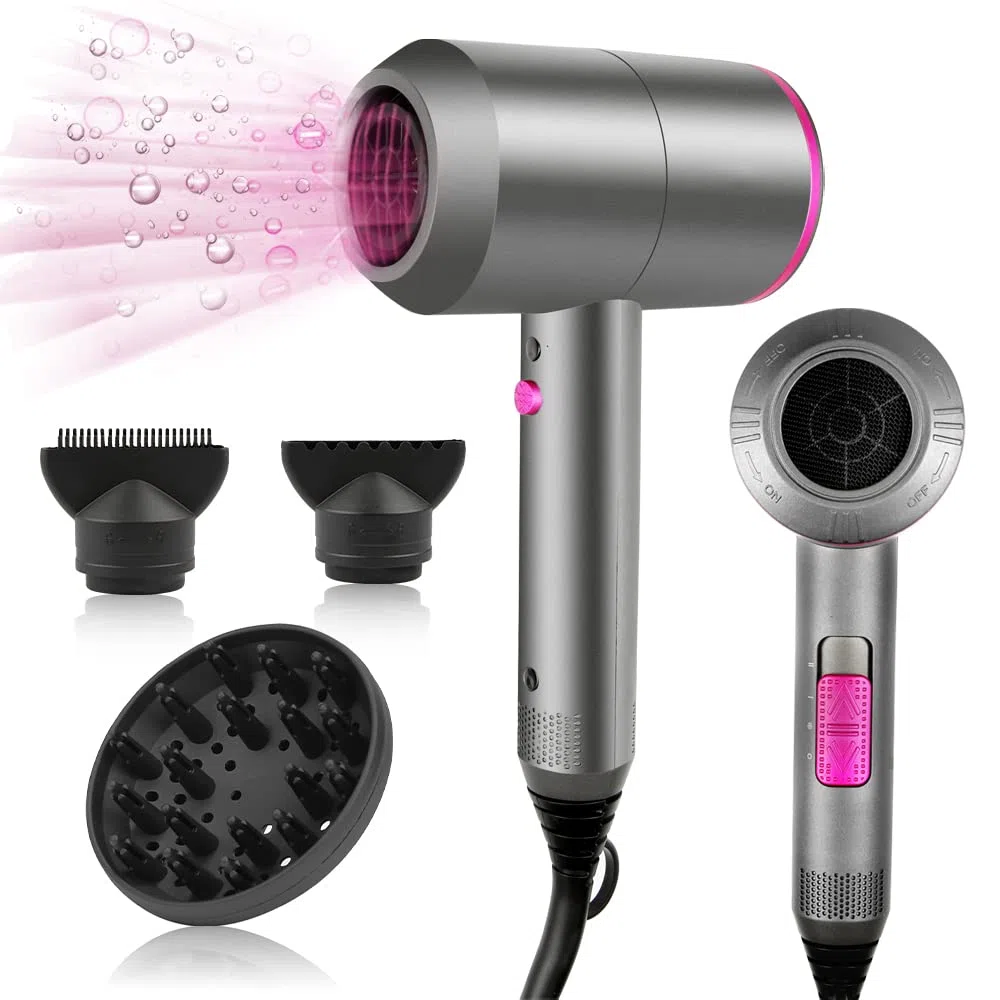 Secador Pelo Ionico, Secadores de Pelo iones Profesional Hair Dryer Motor AC Motor Rápido, 3 Temperaturas, 2 Velocidades, Difusor y Concentrador (Gris Mate)