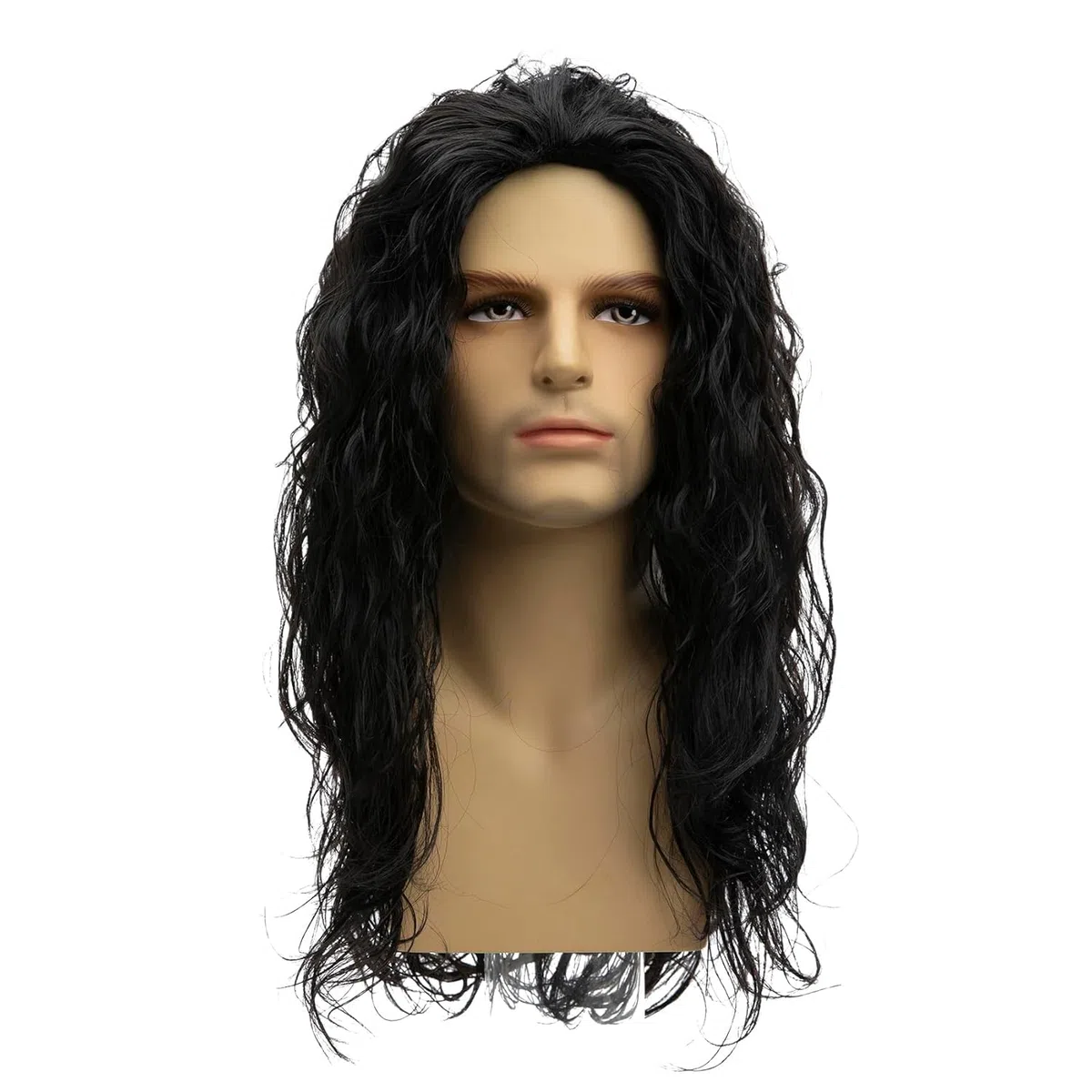 Hombre Largo Rizado Ondulado Negro Peluca Sintética Natural Fiesta Halloween Cosplay Peluca