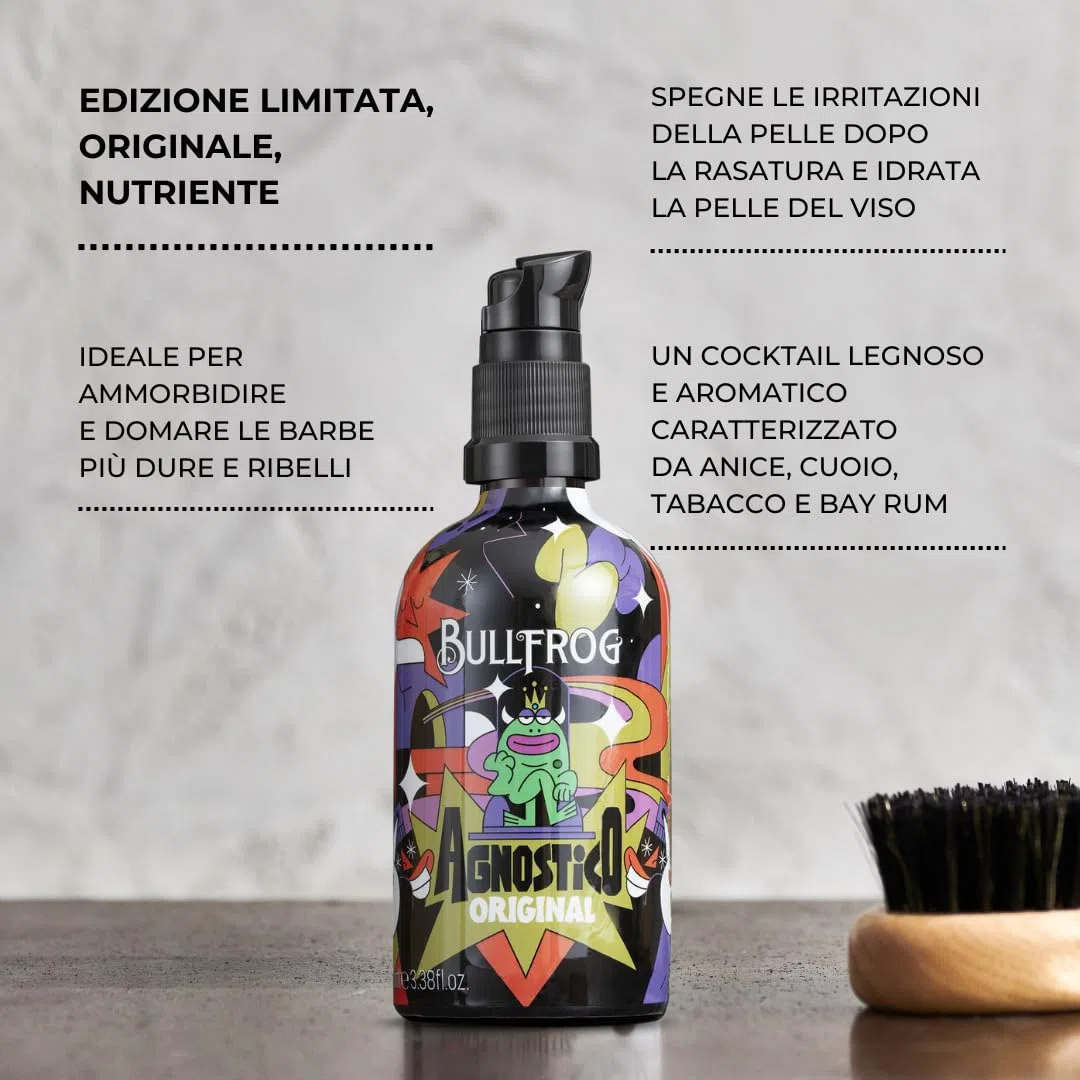 Bullfrog - Bálsamo Multifuncional para Barba Edición Limitada Artista 100ml - Nutre e Hidrata la Barba - Protege contra Irritaciones - Fragancia con Notas de Anís, Cuero, Tabaco y Bay Rum