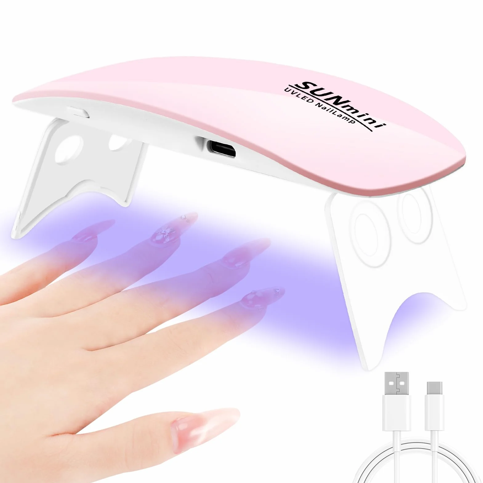 Pavlleen Mini Lampara UV Led Uñas, Secador de Uñas con Cable USB, Portable Plegable Lámpara Led Uñas de Gel con Temporizador 60s y 120s, para Salón de Uñas, Hogar, Viajar (Rosa)