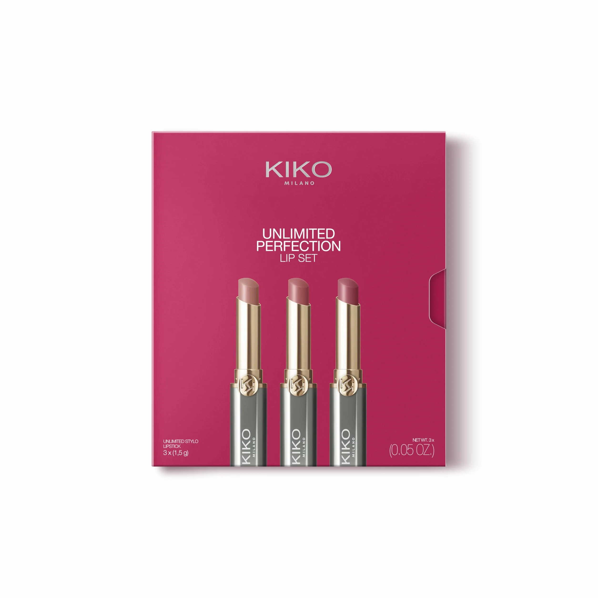 KIKO Milano Unlimited Perfection Lip Set 01, Kit De 3 Labiales Cremosos De Larga Duración Y No-Transfer