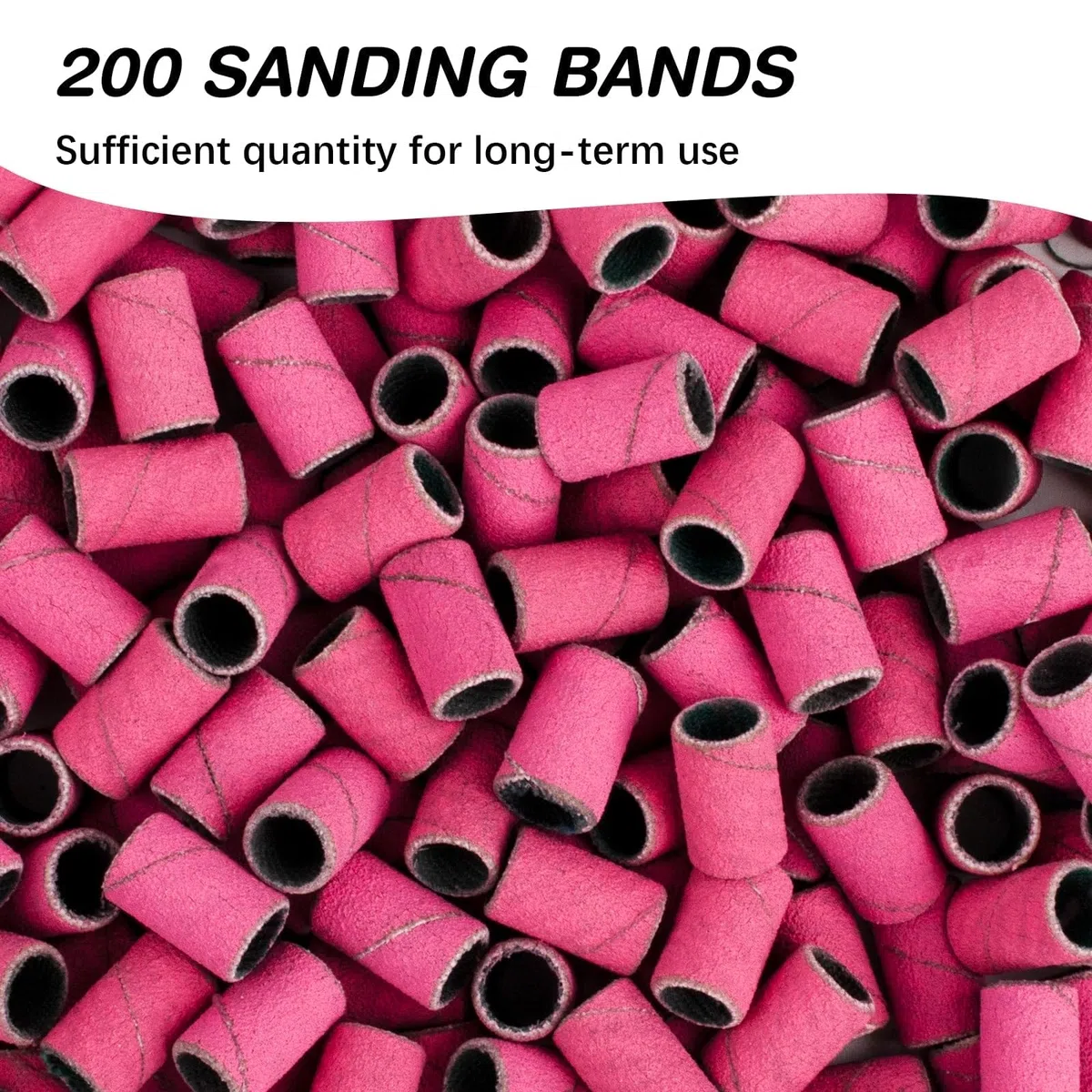 Bandas de lijado para taladro de uñas de grano 240, bandas de lijado de uñas extremadamente finas, 200 bandas de lijado profesionales rosas y 2 brocas de uñas para manicura y pedicura