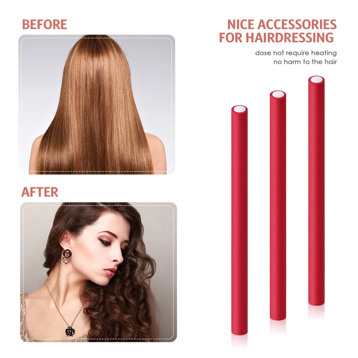 Syhood 30 varillas rizadoras flexibles, rizadores de pelo trenzado de espuma suave, sin calor y 1 peine de cola de rata de acero para mujer, cabello largo y corto (17,8 x 1 cm, rojo)