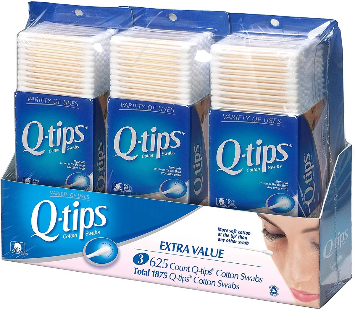Q-tips Cotton Swabs, Club Pack 625 ct, Pack of 3 by Q-Tips