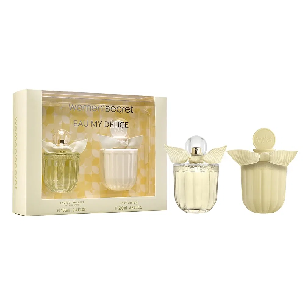 Women'secret Eau My Delice Estuche Regalo Perfumes de Mujer Pack de 2 Piezas Eau de Toilette 100ml con Vaporizador y Body Lotion 200ml Set Fragancia Alegre, Floral y Afrutada Colonia Mujer