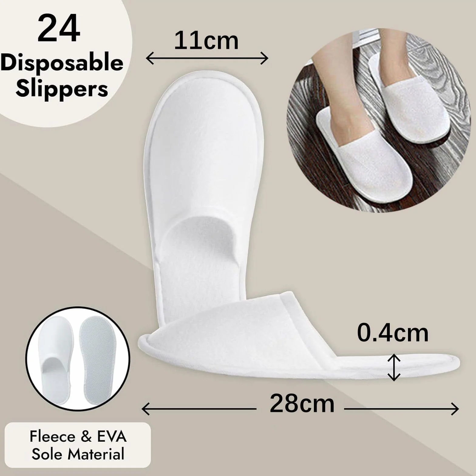 24 Pares Pantuflas Desechables Blancas/Zapatillas de Hotel Para Invitados/de Estar Por Casa Para Hombre Mujer - Ideal Para Viaje, Hogar, Baño, Boda (Talla Eu 37-43, Blanco)