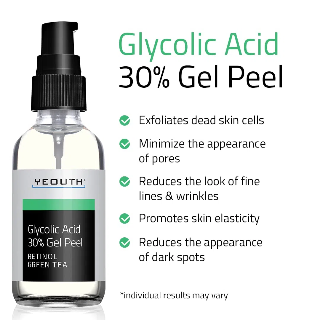 YEOUTH Peeling Ácido Glicólico 30% Cuidado Facial Profesional con Retinol y Té Verde, Exfoliante Facial Skin Care Mujer y Hombres 60ml